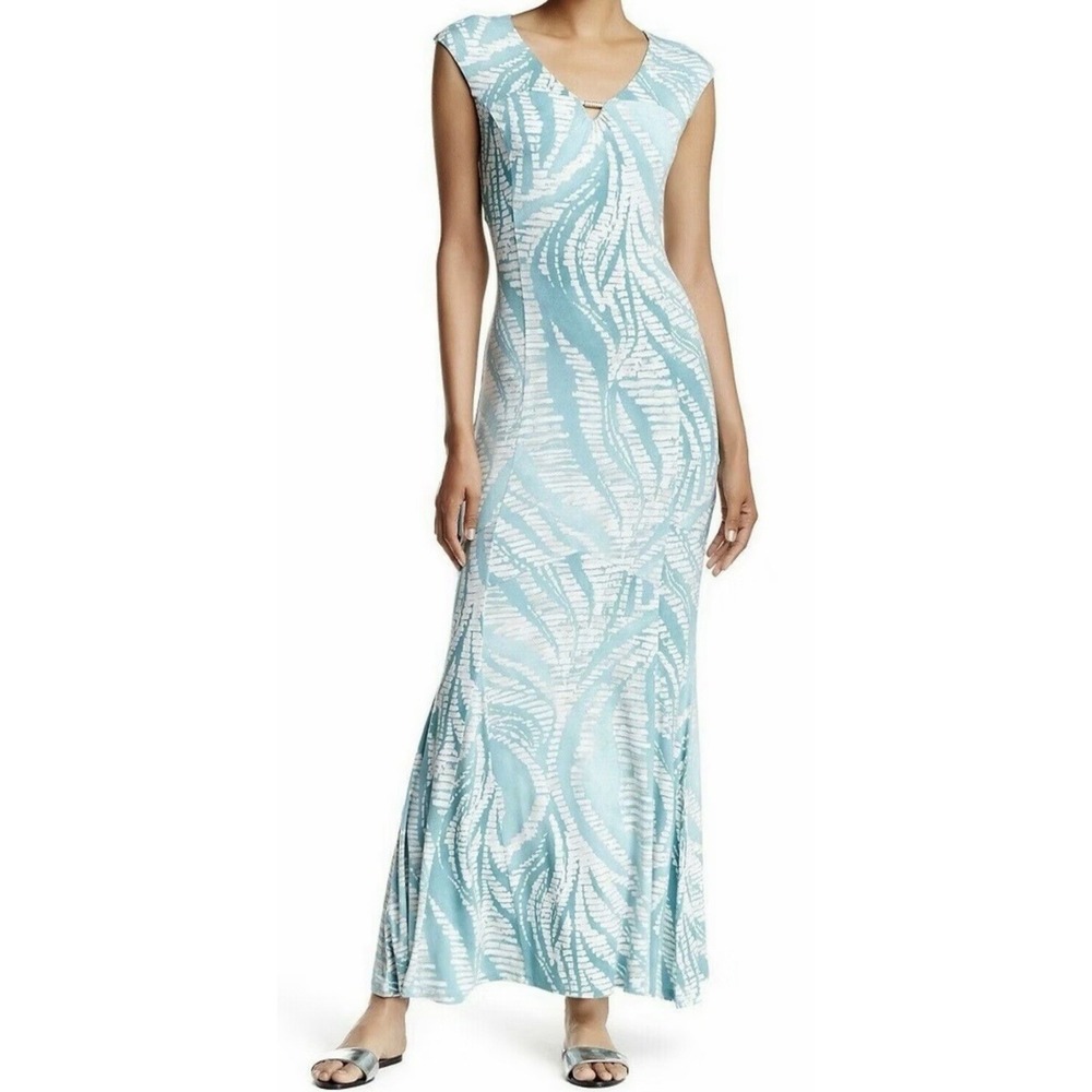 Tommy Bahama Size-L/G Womens Maxi Dress Ogee Stones Long Abstract Green